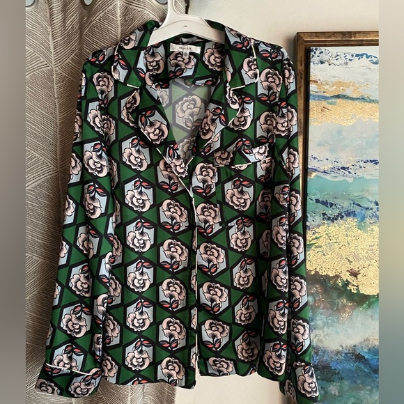 Milly Tops - MILLY  Shirt Womens  Size 10 Multicolored Top Long Sleeve Floral Print Pocket